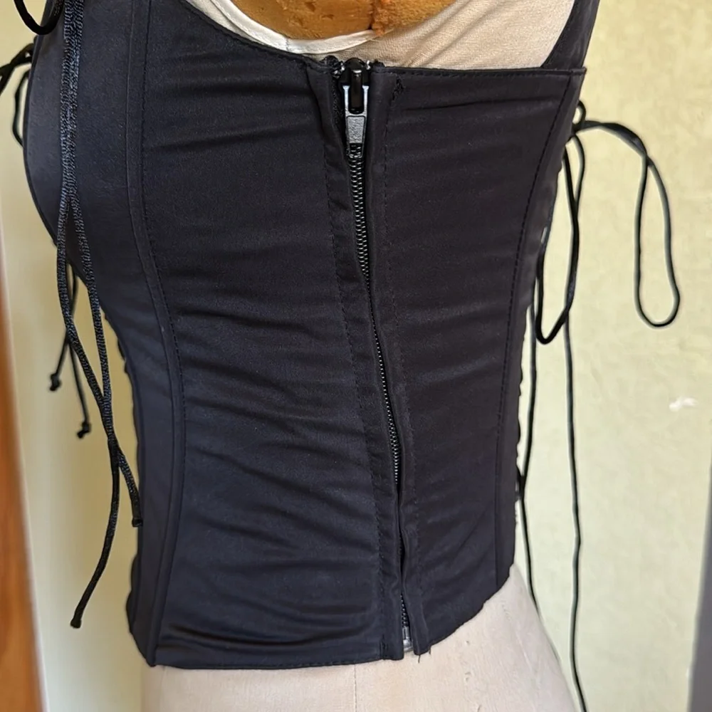 Dolls Kill Widow Black Lace-Up Corset Side Zip - Picture 3 of 7